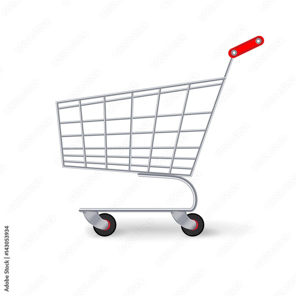 Supermarket Shopping Cart Vector. Empty Classic Chrome Cart Trolley Or Basket Isolated Supermarket Shopping Cart Vector. Empty Classic Chrome Cart Trolley Or Basket Isolated