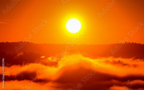 Fototapeta Naklejka Na Ścianę i Meble -  Mountain Mist in sunrise,mist on sunrise,mist over mountain during sunrise