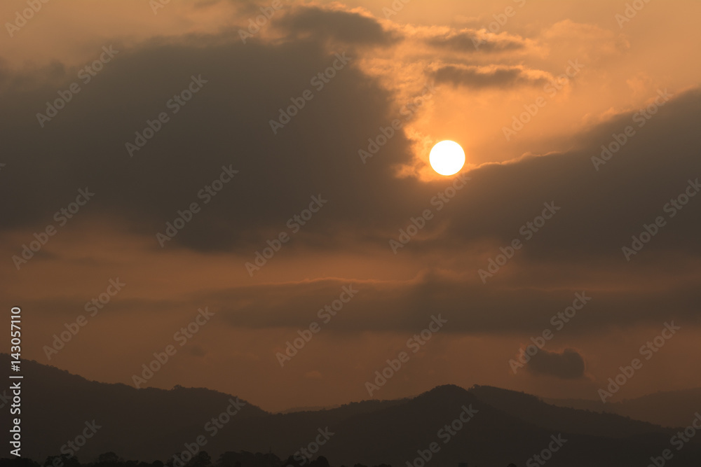 The sun over the mountain in the morning