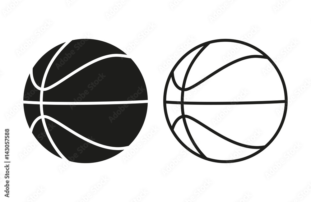 Fototapeta Zestaw ikon piłki do koszykówki. Wypełniać i wykładać koszykówek piłki odizolowywać na białym tle. Wektor