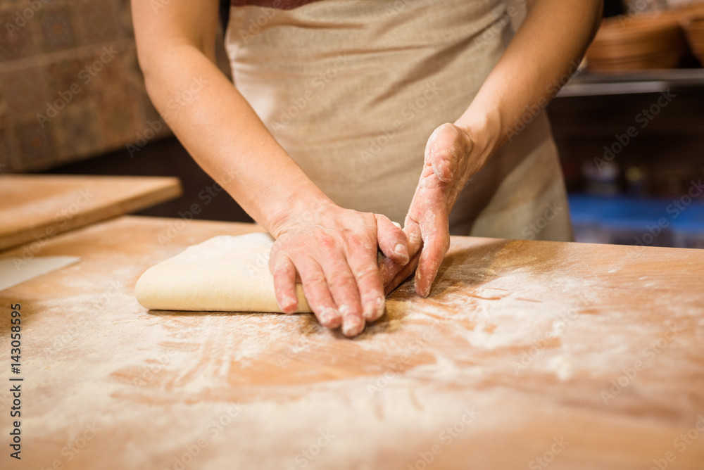 Making dough on table