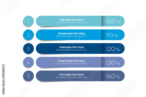 Table, schedule design template with 5 row. Vector banner.