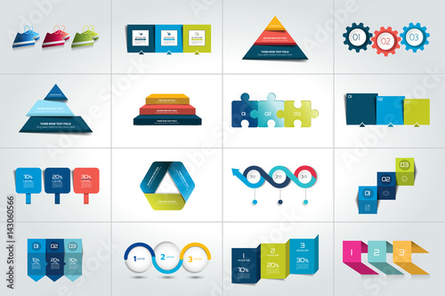 Mega set of 3 steps infographic templates, diagrams, graph, presentations, chart. Business three concept.