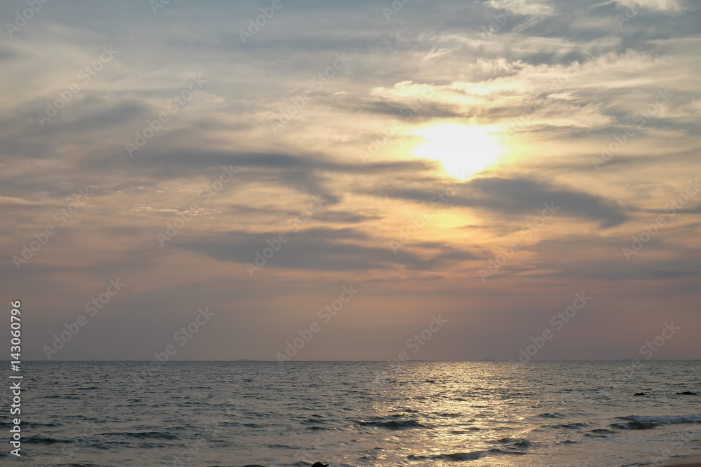 Sunset on the beach, at Chantaburi, Thailand