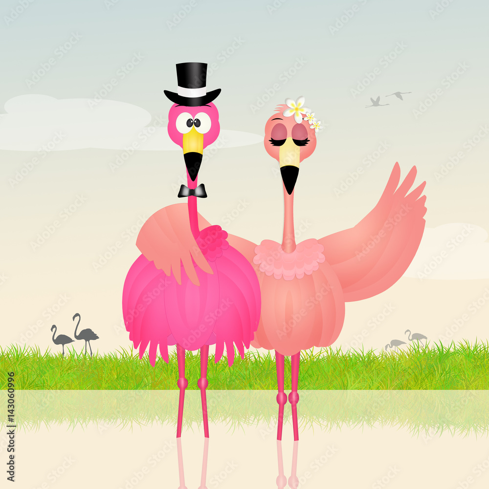 Fototapeta premium Wedding of pink flamingos