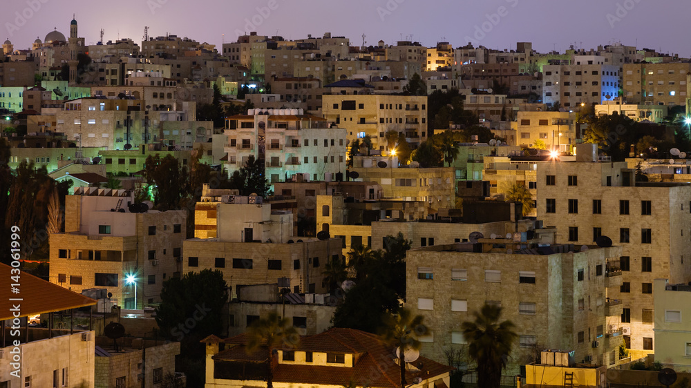 urban houses in Amman city in night