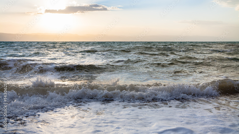 surf at Dead Sea in winter evening surf at Dead Sea in winter evening