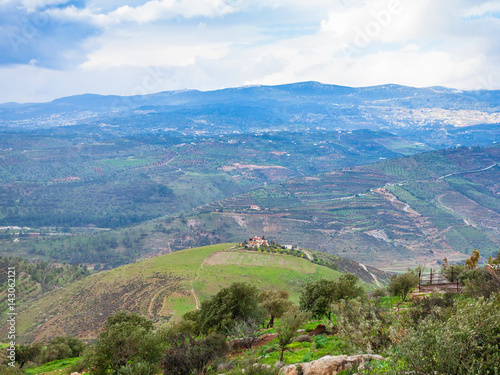 green hills in valley Zarga River in Jordan