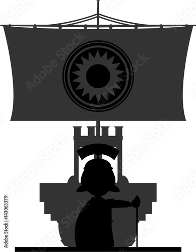 Cartoon Roman Centurion and Warship