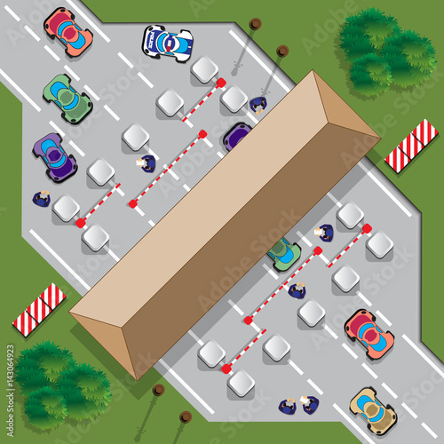 Highway toll.  View from above. Vector illustration. 