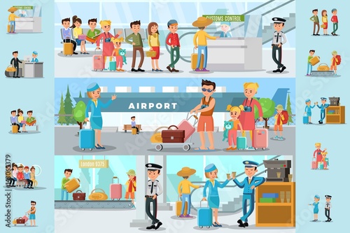 People In Airport Infographic Template