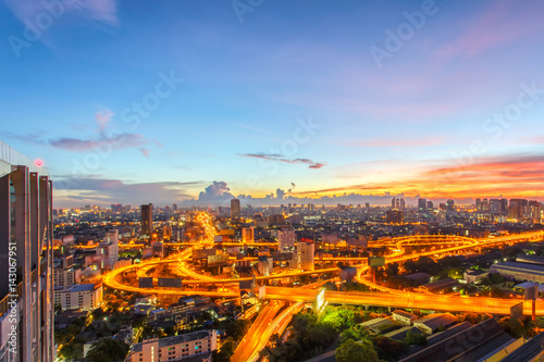 Bangkok expressway and highway top view, Thailand