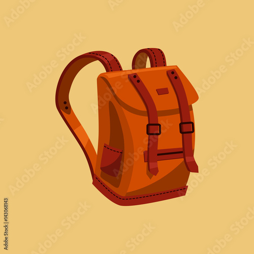 Mustard leather backpack. Vector isolated object.