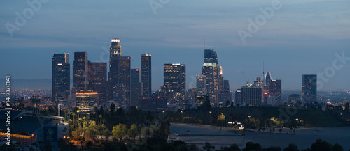  Los Angeles downtown skyline sunset, California, USA