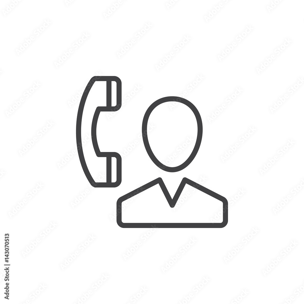 User and phone, contact line icon, outline vector sign, linear style pictogram isolated on white. Symbol, logo illustration. Editable stroke. Pixel perfect User and phone, contact line icon, outline vector sign, linear style pictogram isolated on white. Symbol, logo illustration. Editable stroke. Pixel perfect