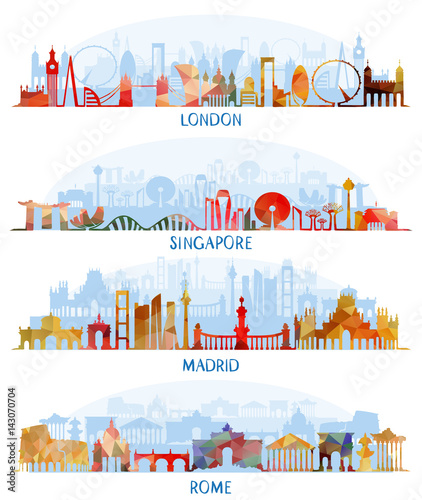 Skyline flat set (London, Singapore, Madrid, Rome)