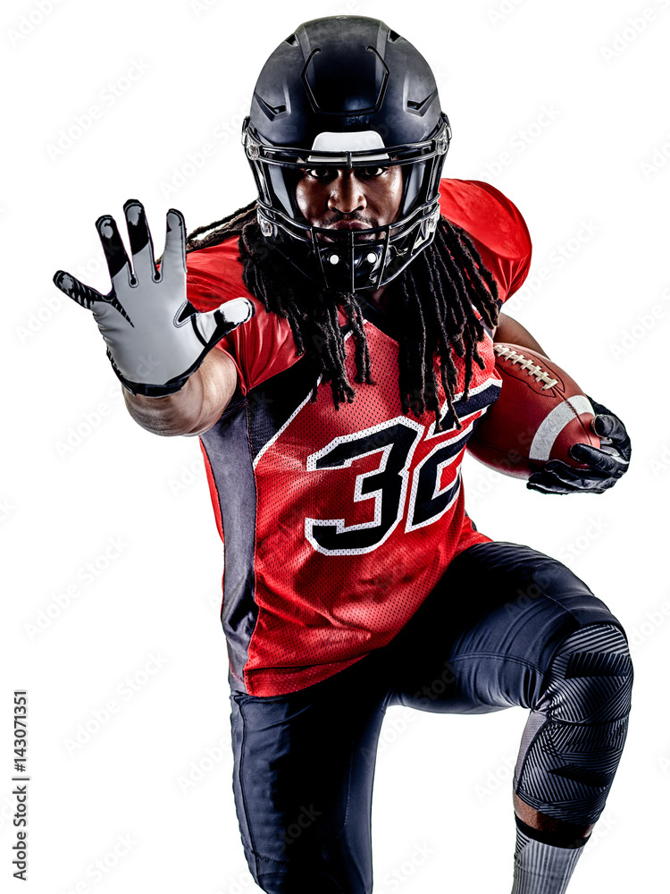 one american football player man isolated on white background one american football player man isolated on white background