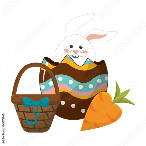 rabbit inside egg with hamper and carrot