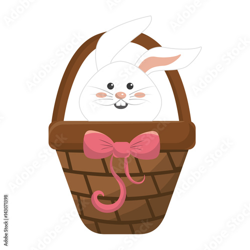 white rabbit inside brown hamper