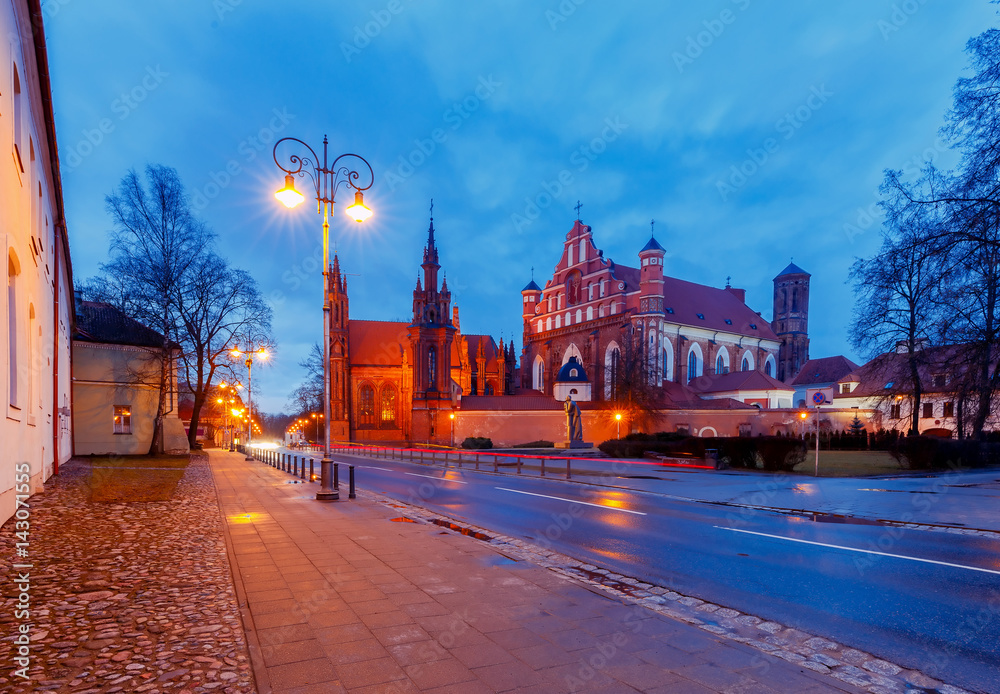 Vilnius. Catholic church of St. Anne at night.