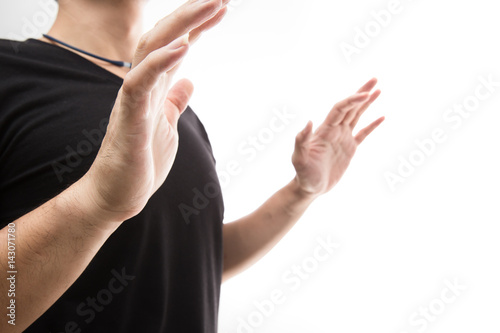 Obraz na płótnie Surrender man from rob on white background.