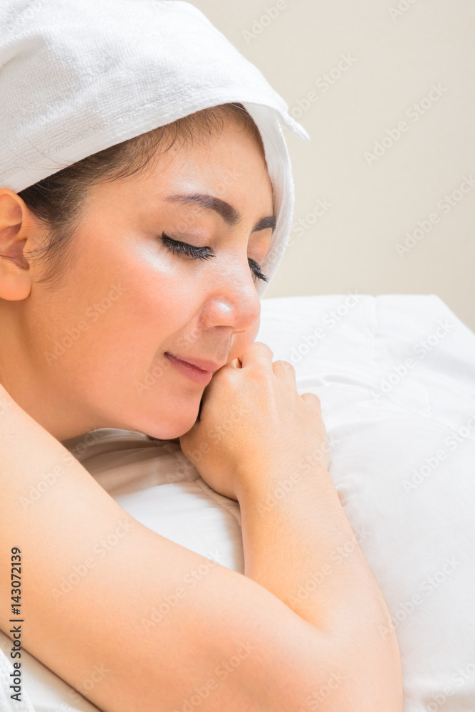 Portrait of young beatiful asian woman in spa massage, relaxing and beauty treatment in spa salon Portrait of young beatiful asian woman in spa massage, relaxing and beauty treatment in spa salon