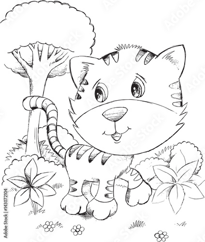 Fototapeta Naklejka Na Ścianę i Meble -  Tiger Doodle Vector Illustration Art