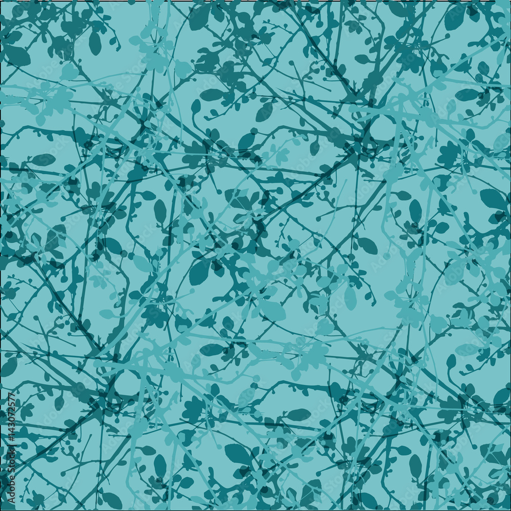 Seamless pattern with intersecting tree branches, teal