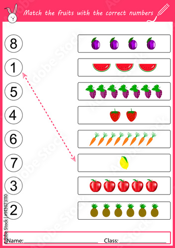 match the fruits with the correct numbers