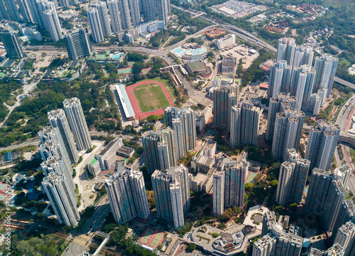 Aerial view of skyline in Hong Kong