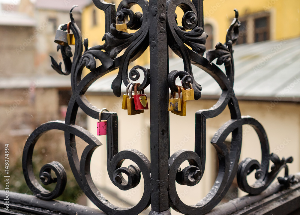 Metal fence with love locks