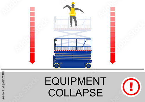 Scissor lift and elevated work platform safety tips. Flat vector.