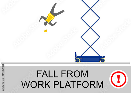 Scissor lift and elevated work platform safety tips. Flat vector.