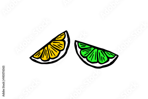Drawing of a slice of lime and orange, vector illustration