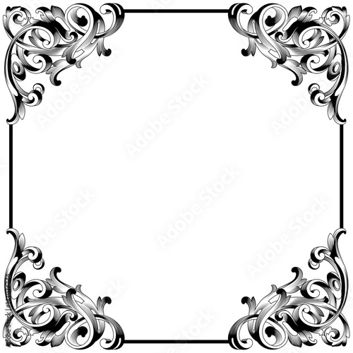 Vintage border frame engraving with retro ornament pattern in antique baroque style decorative design. Vector.