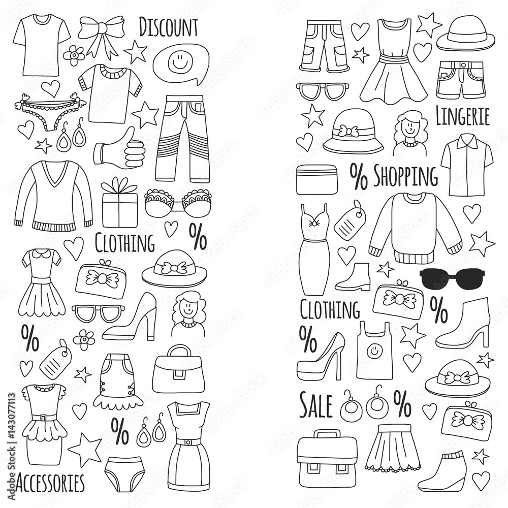 Fototapeta premium Sale Shopping Market Internet shop Discount Vector set of doodle icons for sale