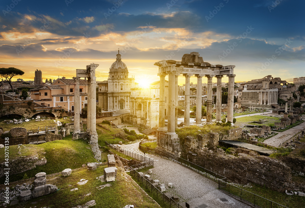 Rome city by sunrise Italy