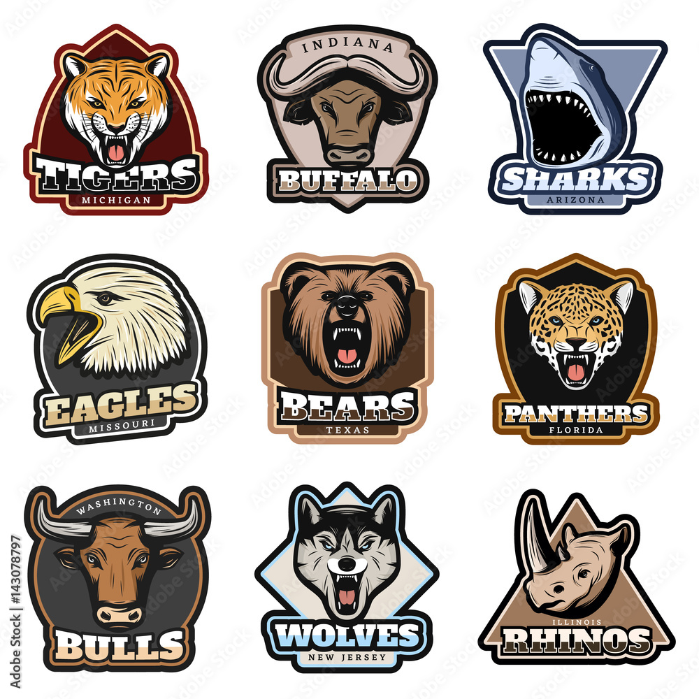 Colorful Wild Animals Labels Set Stock Vector | Adobe Stock