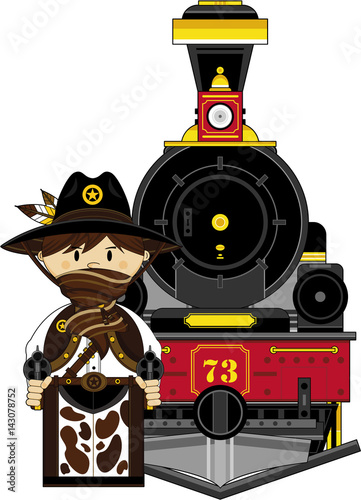 Cartoon Cowboy and Steam Train