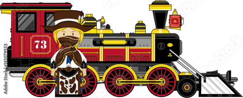 Cartoon Cowboy and Steam Train