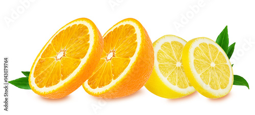     lemon and orange fruit isolated on white
