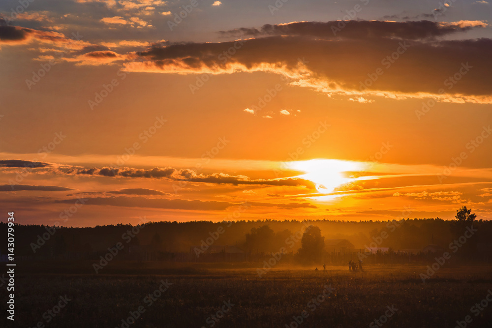 Sunset in the russian village Sunset in the russian village