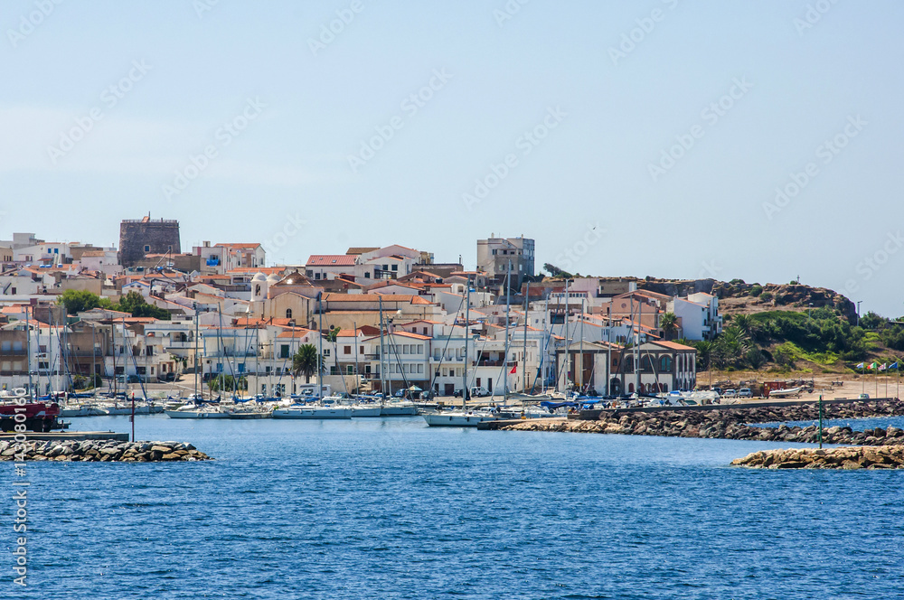 view of beautiful port in Arbatax harbor village Sardinia italy sardegna