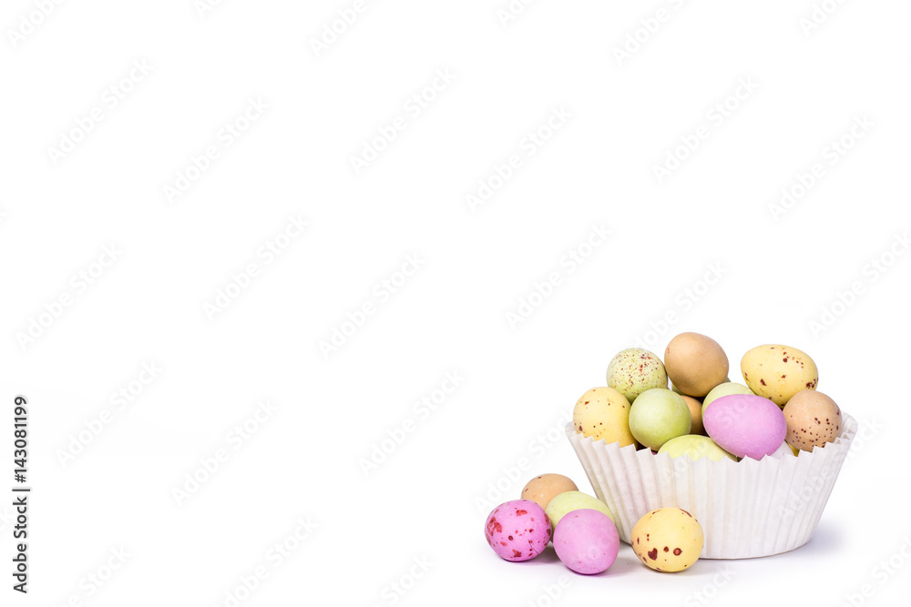 Easter eggs in the basket on white background Easter eggs in the basket on white background