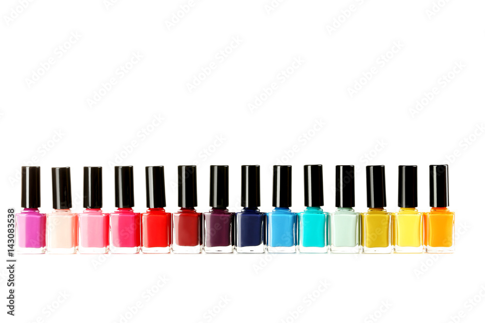 Bottles of nail polish isolated on a white Bottles of nail polish isolated on a white