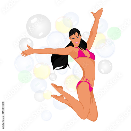 jumping girl in bikini, vector illustration