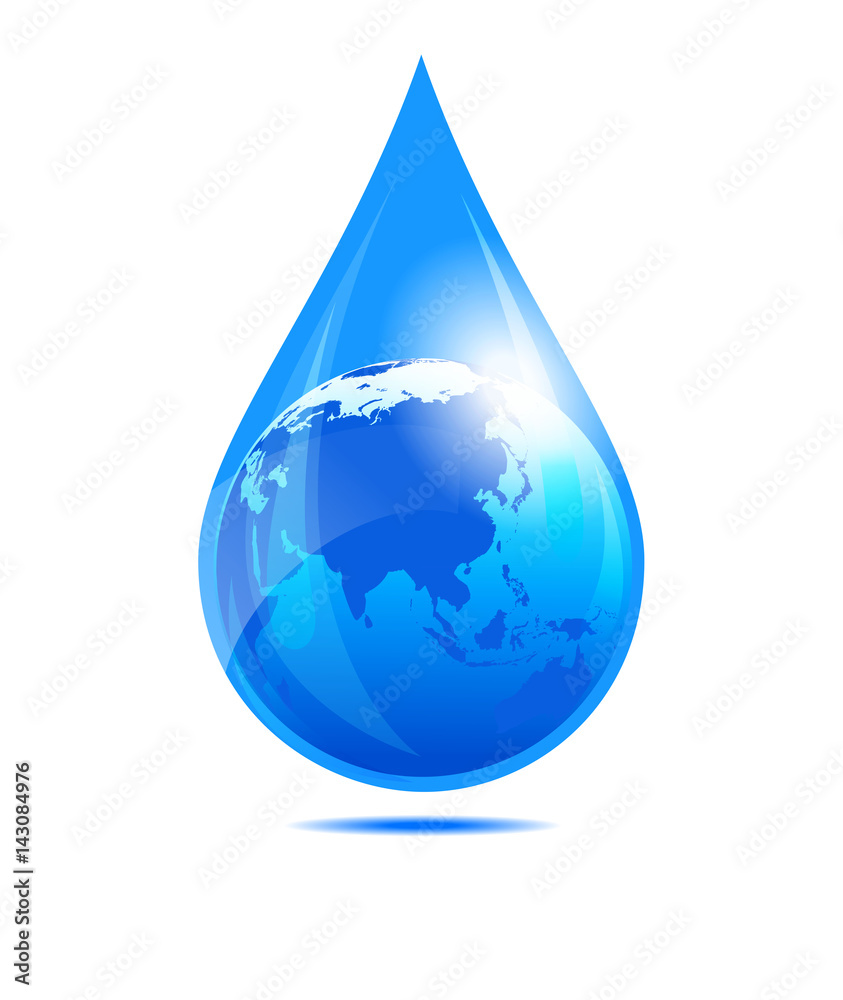 Obraz premium Water Drop World, Asia, China, Far East, India, Globe in a Water Droplet
