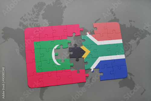 puzzle with the national flag of maldives and south africa on a world map