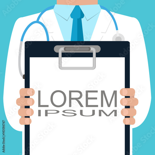 Doctor holding a clipboard. Vector illustration