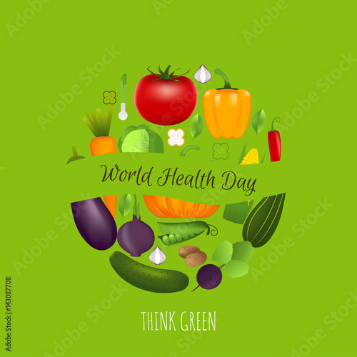 World health day concept with vegetables . Advertisement of  healty lifestyle and vegan food. People healthcare.